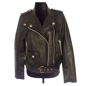 WALTER BAKER  Black Leather Moto Jacket